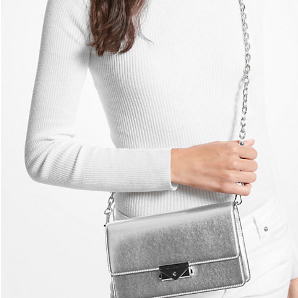 Authentic Michael Khors Silver Chain Crossbody Bag/ clutch